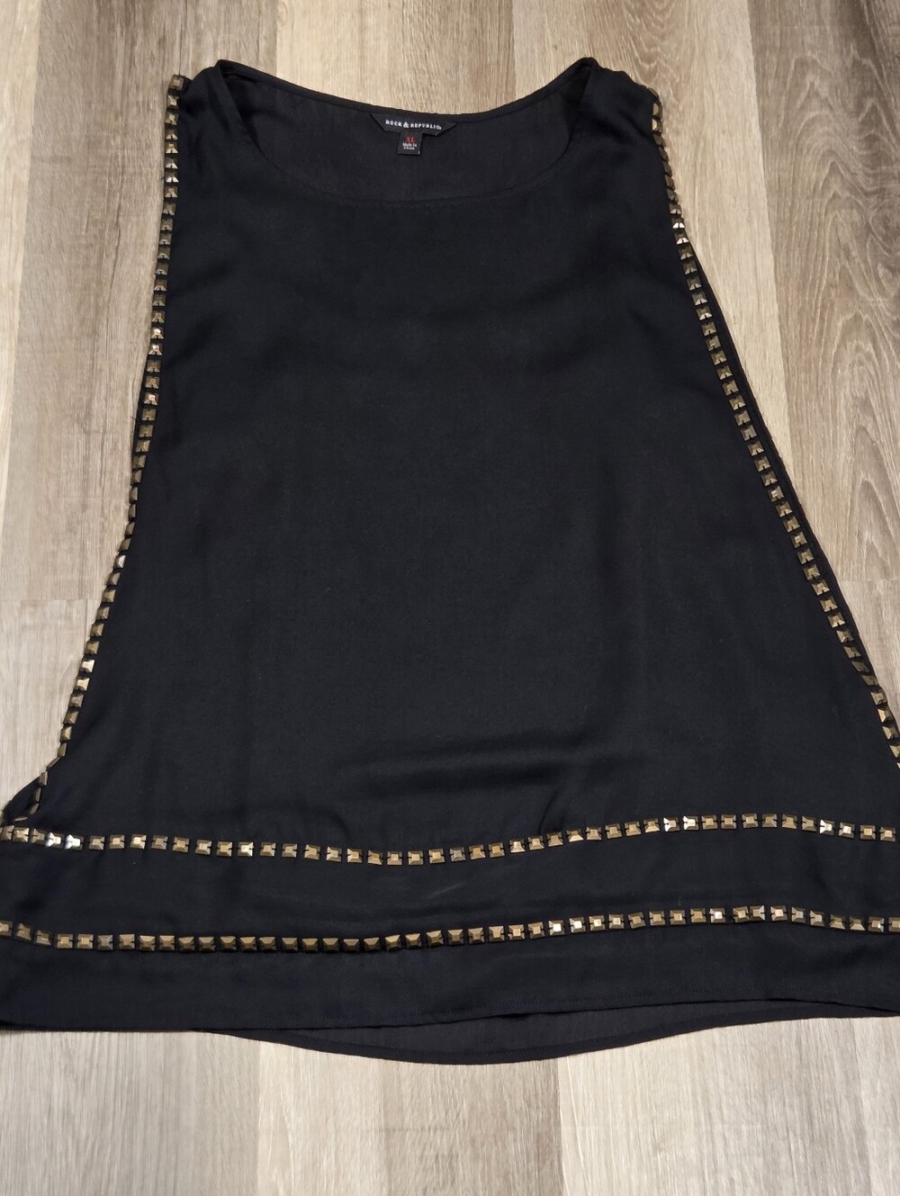 Rock & Republic Black Tie Studded Sleeveless Top Women's XL